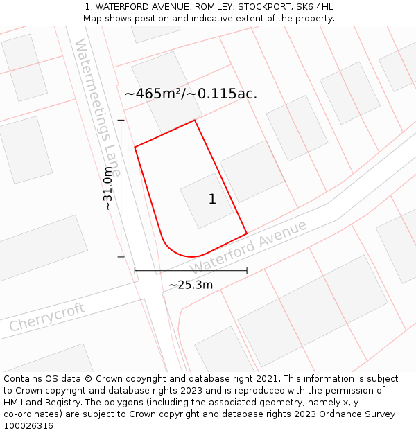 1, WATERFORD AVENUE, ROMILEY, STOCKPORT, SK6 4HL: Plot and title map