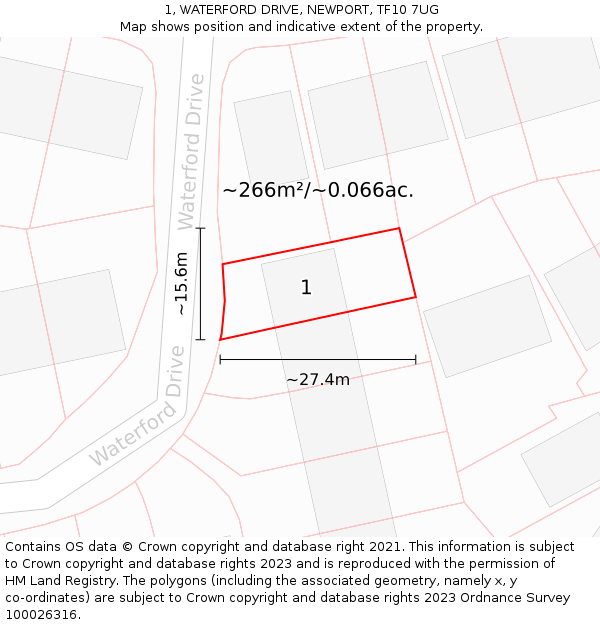 1, WATERFORD DRIVE, NEWPORT, TF10 7UG: Plot and title map