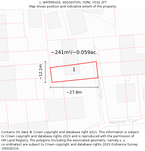 1, WATERINGS, WIGGINTON, YORK, YO32 2FT: Plot and title map