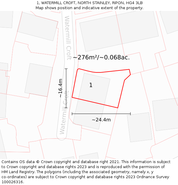 1, WATERMILL CROFT, NORTH STAINLEY, RIPON, HG4 3LB: Plot and title map