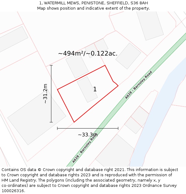 1, WATERMILL MEWS, PENISTONE, SHEFFIELD, S36 8AH: Plot and title map