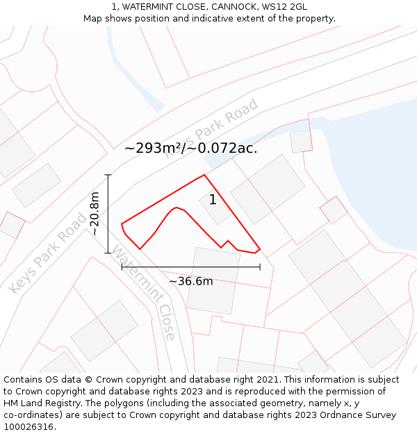 1, WATERMINT CLOSE, CANNOCK, WS12 2GL: Plot and title map