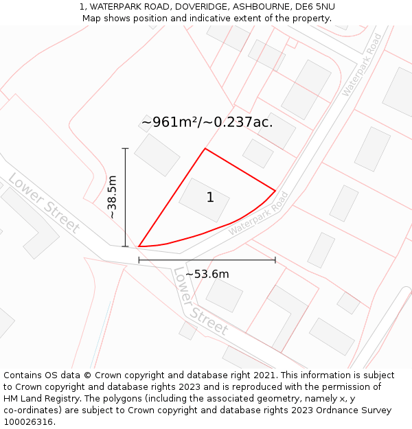 1, WATERPARK ROAD, DOVERIDGE, ASHBOURNE, DE6 5NU: Plot and title map