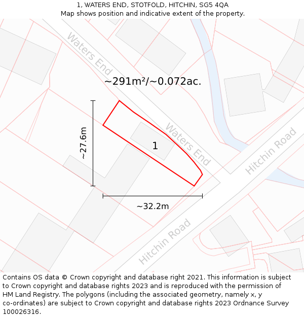 1, WATERS END, STOTFOLD, HITCHIN, SG5 4QA: Plot and title map
