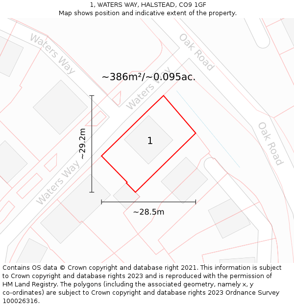 1, WATERS WAY, HALSTEAD, CO9 1GF: Plot and title map