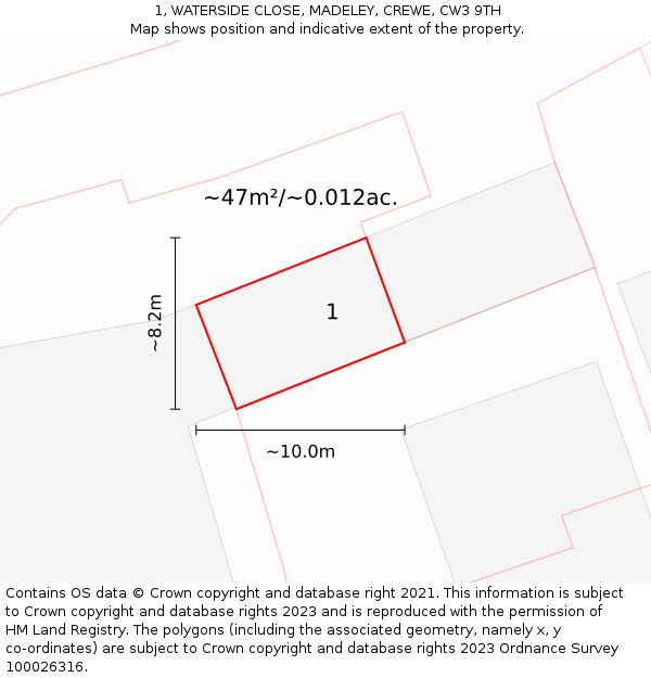 1, WATERSIDE CLOSE, MADELEY, CREWE, CW3 9TH: Plot and title map