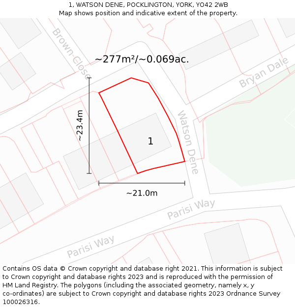 1, WATSON DENE, POCKLINGTON, YORK, YO42 2WB: Plot and title map