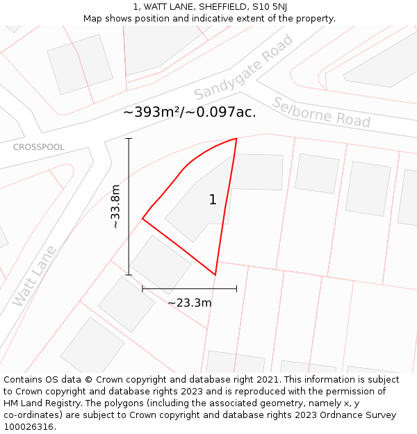 1, WATT LANE, SHEFFIELD, S10 5NJ: Plot and title map