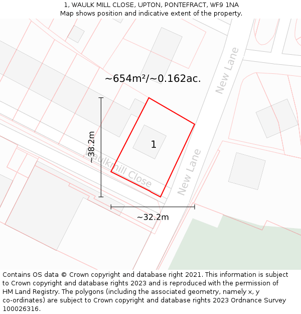 1, WAULK MILL CLOSE, UPTON, PONTEFRACT, WF9 1NA: Plot and title map