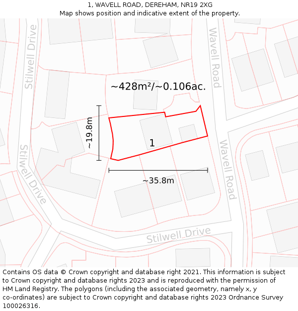 1, WAVELL ROAD, DEREHAM, NR19 2XG: Plot and title map