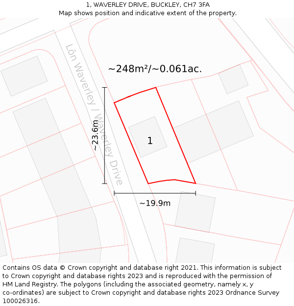 1, WAVERLEY DRIVE, BUCKLEY, CH7 3FA: Plot and title map