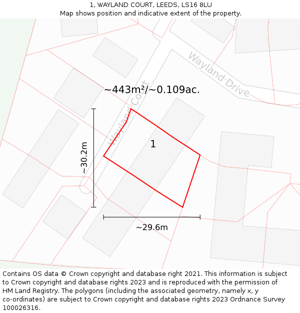 1, WAYLAND COURT, LEEDS, LS16 8LU: Plot and title map