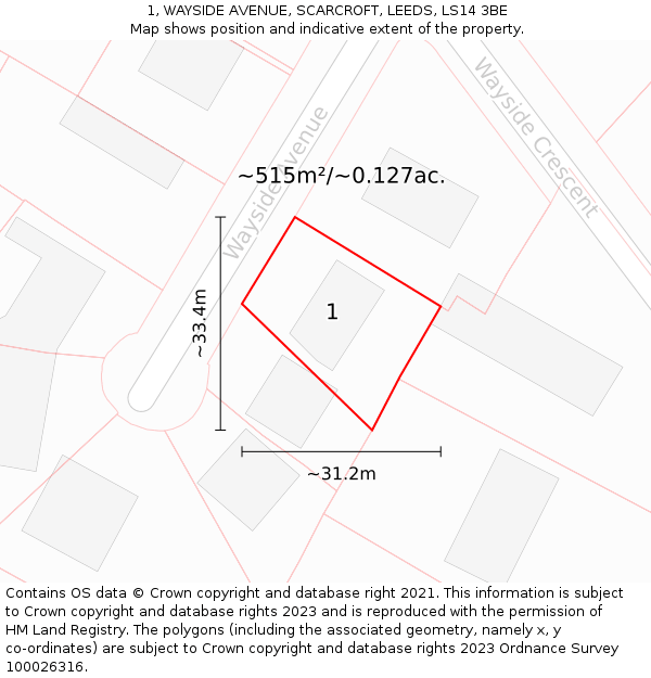 1, WAYSIDE AVENUE, SCARCROFT, LEEDS, LS14 3BE: Plot and title map