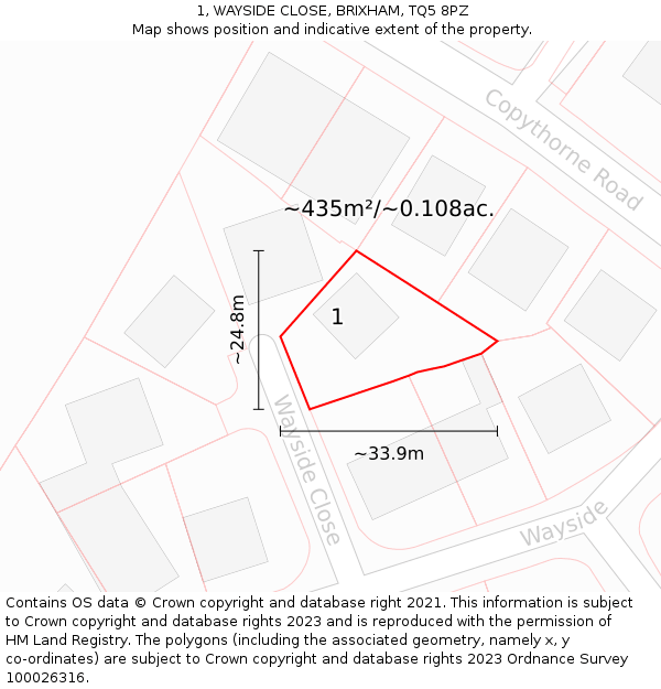 1, WAYSIDE CLOSE, BRIXHAM, TQ5 8PZ: Plot and title map