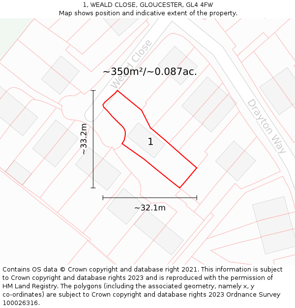 1, WEALD CLOSE, GLOUCESTER, GL4 4FW: Plot and title map