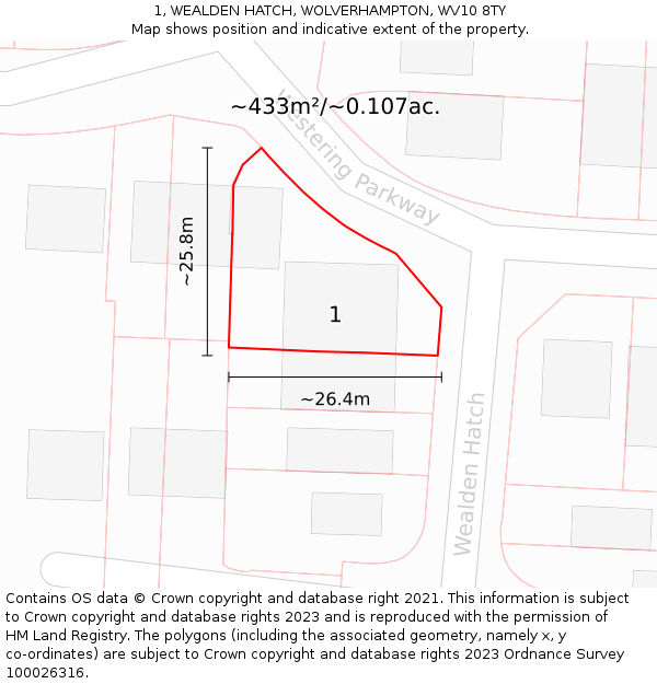 1, WEALDEN HATCH, WOLVERHAMPTON, WV10 8TY: Plot and title map