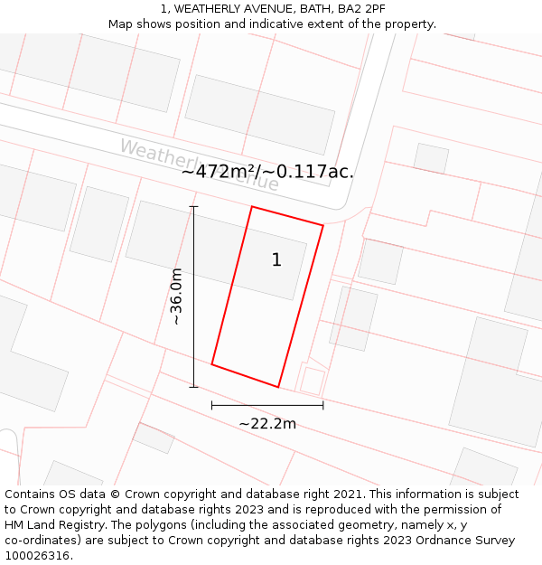 1, WEATHERLY AVENUE, BATH, BA2 2PF: Plot and title map