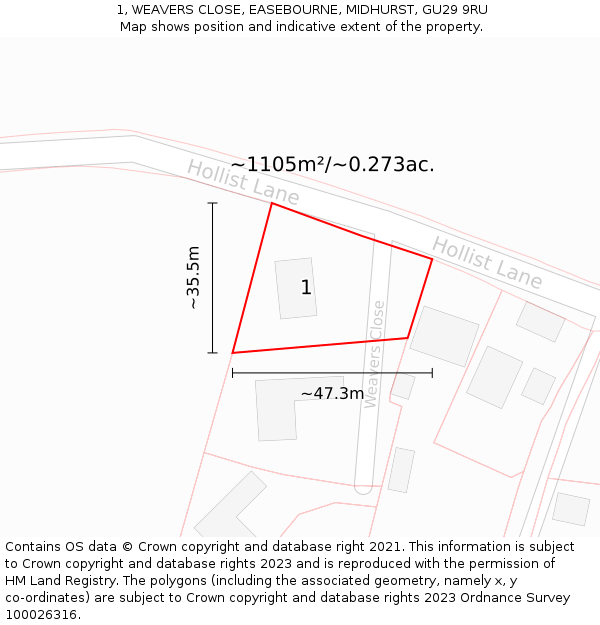 1, WEAVERS CLOSE, EASEBOURNE, MIDHURST, GU29 9RU: Plot and title map