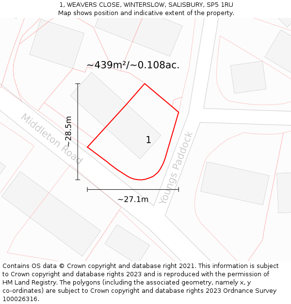 1, WEAVERS CLOSE, WINTERSLOW, SALISBURY, SP5 1RU: Plot and title map
