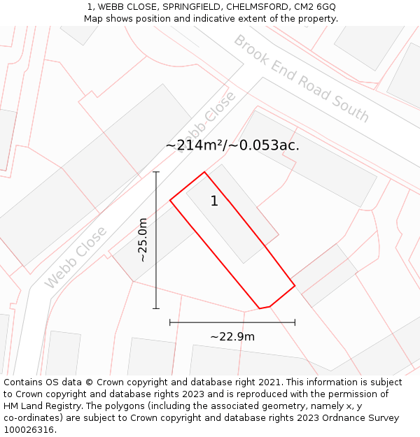 1, WEBB CLOSE, SPRINGFIELD, CHELMSFORD, CM2 6GQ: Plot and title map
