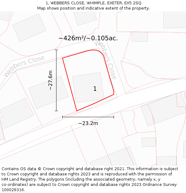 1, WEBBERS CLOSE, WHIMPLE, EXETER, EX5 2SQ: Plot and title map
