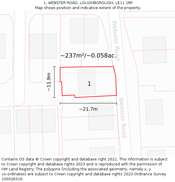 1, WEBSTER ROAD, LOUGHBOROUGH, LE11 1RP: Plot and title map