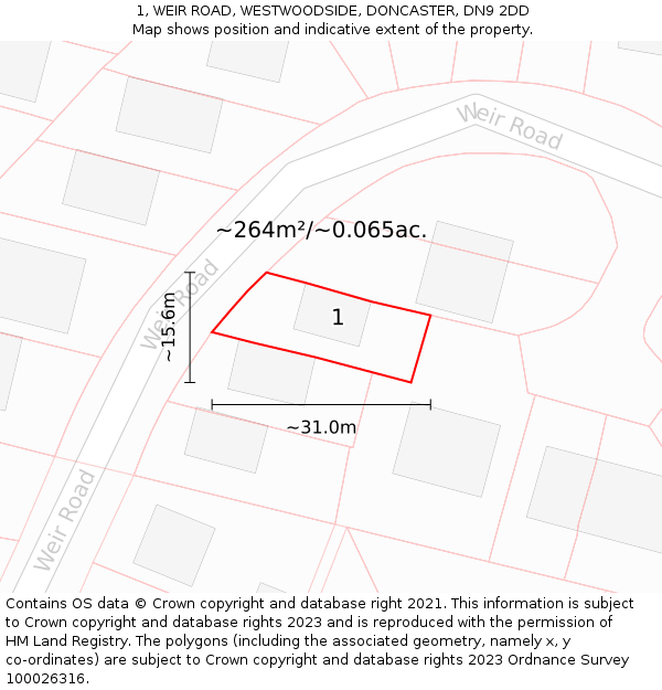 1, WEIR ROAD, WESTWOODSIDE, DONCASTER, DN9 2DD: Plot and title map