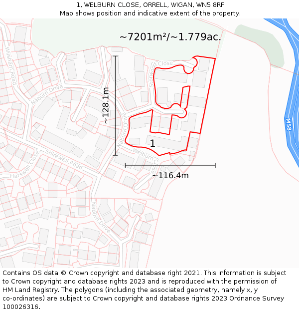 1, WELBURN CLOSE, ORRELL, WIGAN, WN5 8RF: Plot and title map