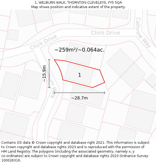 1, WELBURN WALK, THORNTON-CLEVELEYS, FY5 5QA: Plot and title map