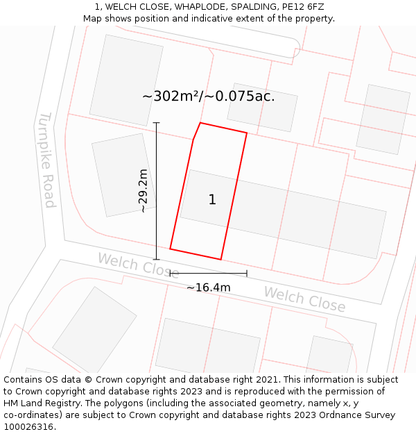1, WELCH CLOSE, WHAPLODE, SPALDING, PE12 6FZ: Plot and title map