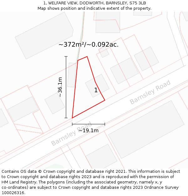 1, WELFARE VIEW, DODWORTH, BARNSLEY, S75 3LB: Plot and title map