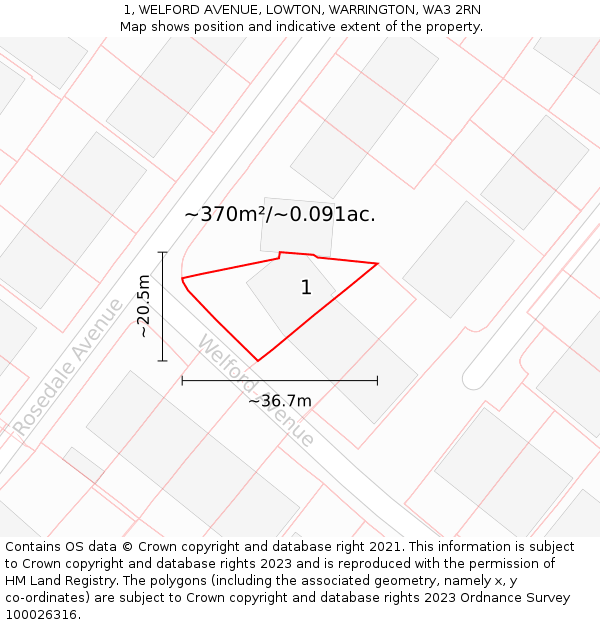 1, WELFORD AVENUE, LOWTON, WARRINGTON, WA3 2RN: Plot and title map