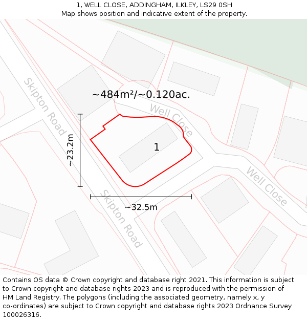 1, WELL CLOSE, ADDINGHAM, ILKLEY, LS29 0SH: Plot and title map