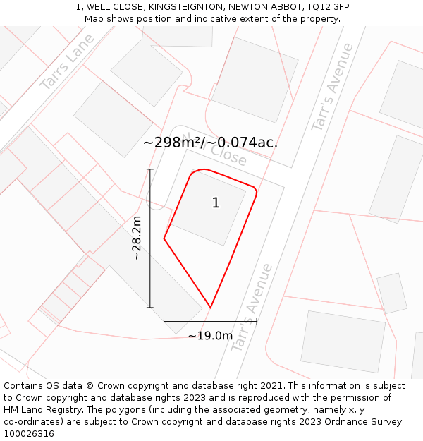 1, WELL CLOSE, KINGSTEIGNTON, NEWTON ABBOT, TQ12 3FP: Plot and title map
