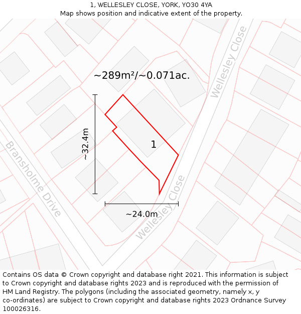 1, WELLESLEY CLOSE, YORK, YO30 4YA: Plot and title map