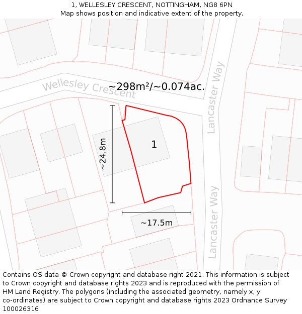 1, WELLESLEY CRESCENT, NOTTINGHAM, NG8 6PN: Plot and title map