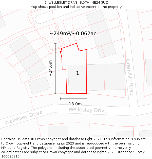 1, WELLESLEY DRIVE, BLYTH, NE24 3UZ: Plot and title map