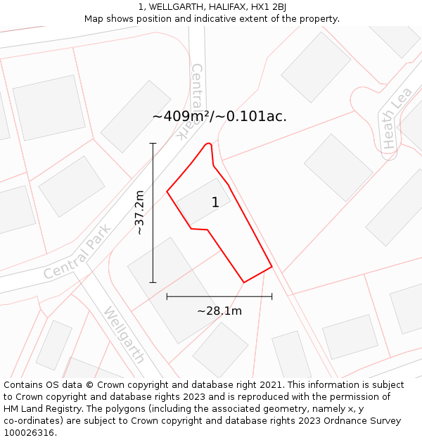 1, WELLGARTH, HALIFAX, HX1 2BJ: Plot and title map