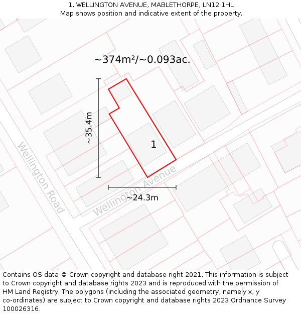 1, WELLINGTON AVENUE, MABLETHORPE, LN12 1HL: Plot and title map
