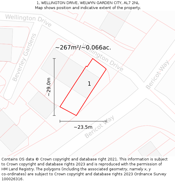 1, WELLINGTON DRIVE, WELWYN GARDEN CITY, AL7 2NL: Plot and title map