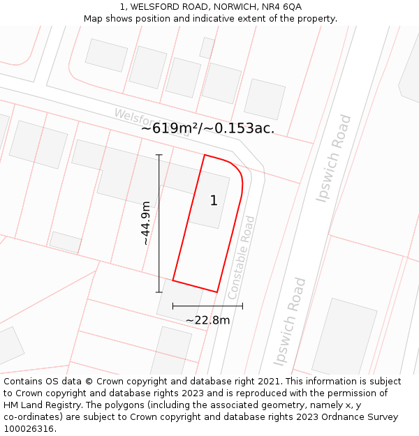 1, WELSFORD ROAD, NORWICH, NR4 6QA: Plot and title map