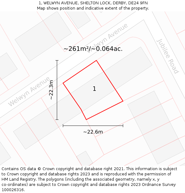 1, WELWYN AVENUE, SHELTON LOCK, DERBY, DE24 9FN: Plot and title map