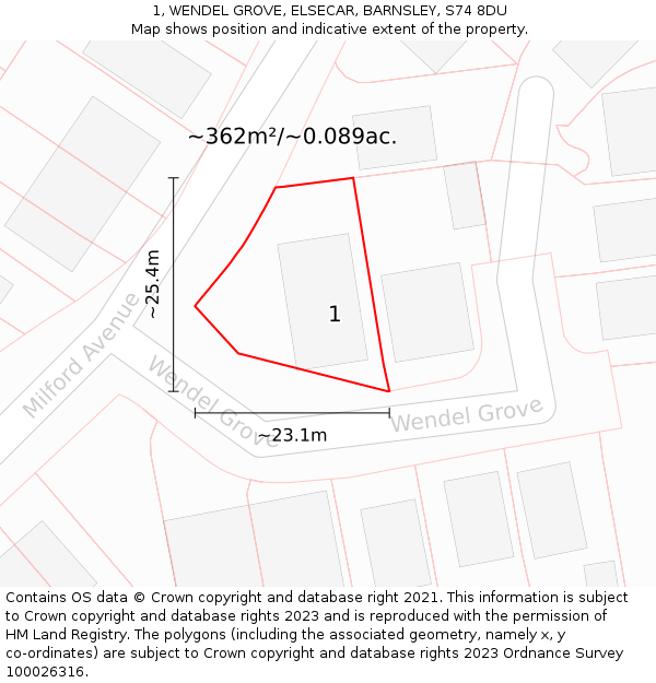 1, WENDEL GROVE, ELSECAR, BARNSLEY, S74 8DU: Plot and title map
