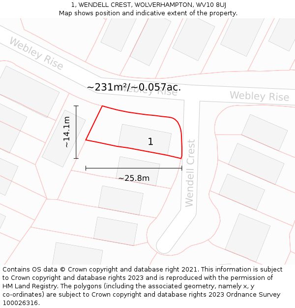 1, WENDELL CREST, WOLVERHAMPTON, WV10 8UJ: Plot and title map