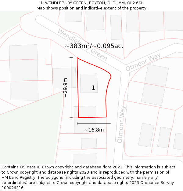 1, WENDLEBURY GREEN, ROYTON, OLDHAM, OL2 6SL: Plot and title map