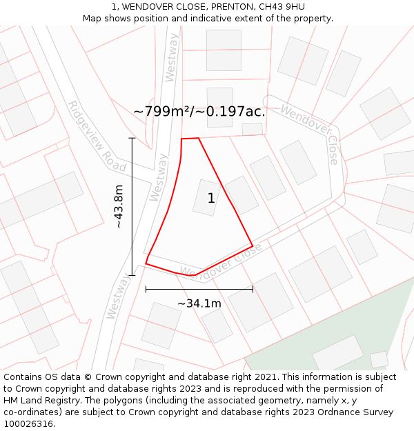 1, WENDOVER CLOSE, PRENTON, CH43 9HU: Plot and title map