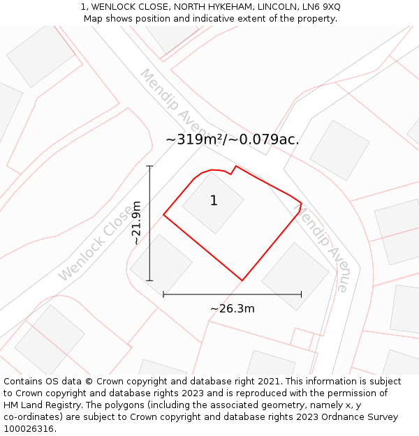 1, WENLOCK CLOSE, NORTH HYKEHAM, LINCOLN, LN6 9XQ: Plot and title map