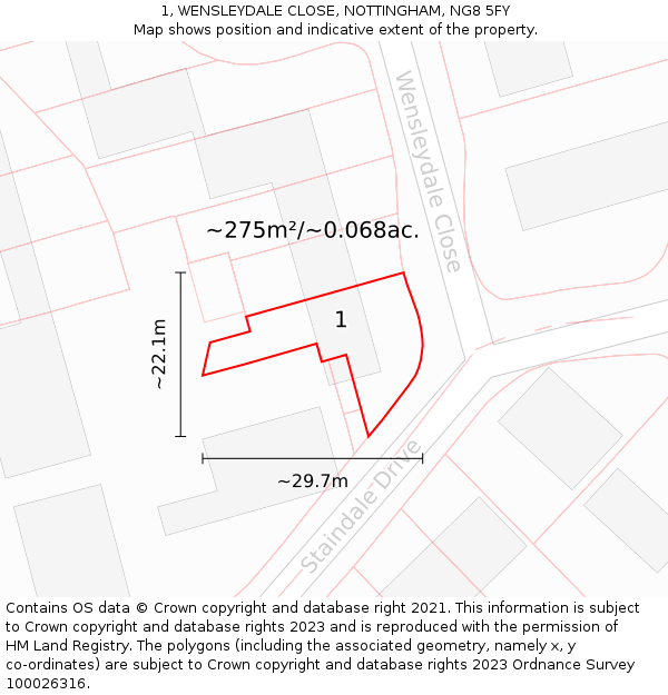 1, WENSLEYDALE CLOSE, NOTTINGHAM, NG8 5FY: Plot and title map