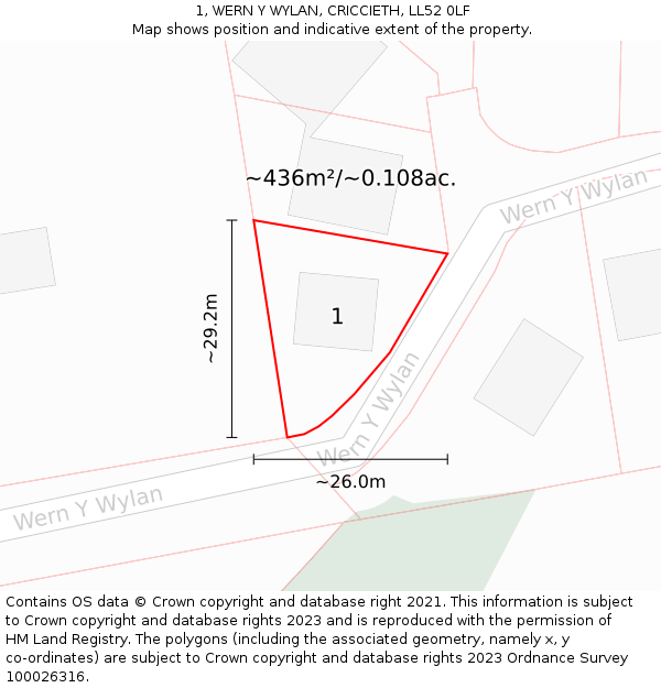 1, WERN Y WYLAN, CRICCIETH, LL52 0LF: Plot and title map
