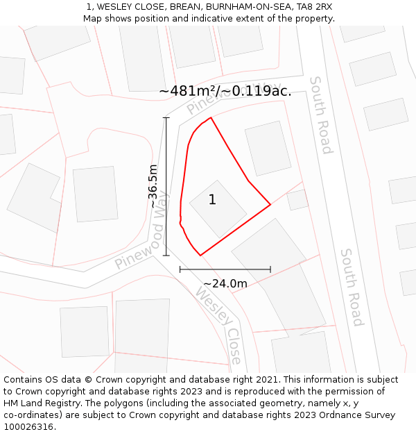 1, WESLEY CLOSE, BREAN, BURNHAM-ON-SEA, TA8 2RX: Plot and title map